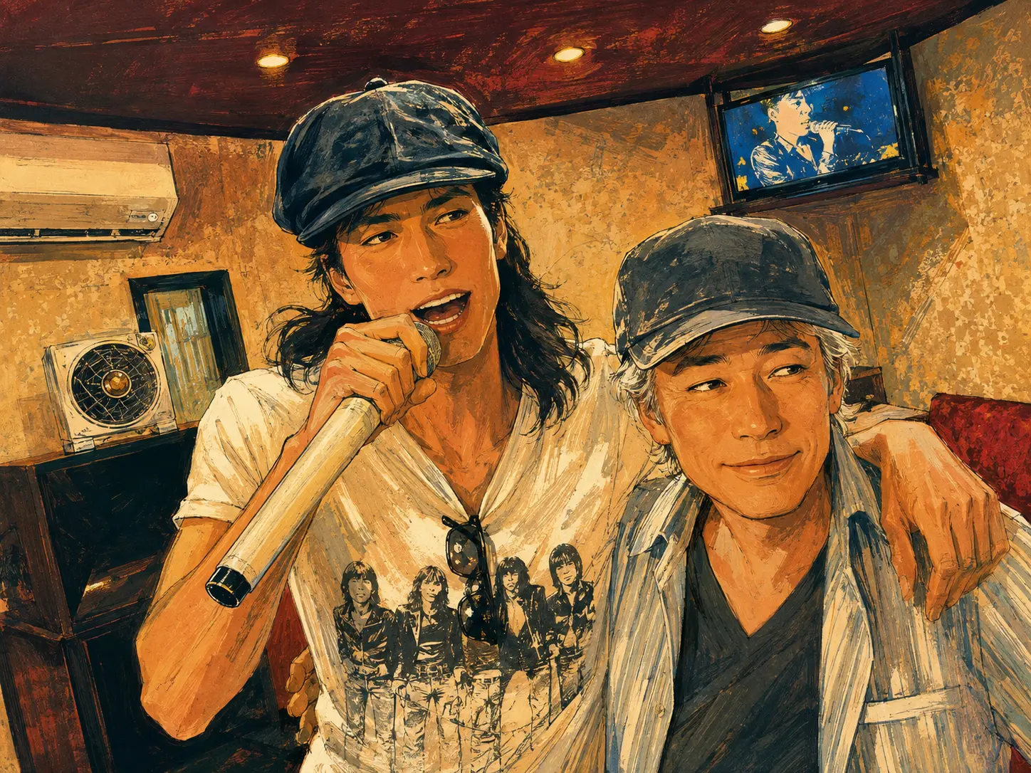 肩を組んでカラオケを楽しむお客様